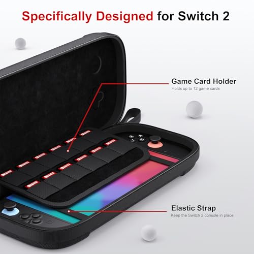 STARTRC GAMES Slim Carrying Case for Nintendo Switch 2 2025, Hard Shell Travel Case with 12 Game Card Slots, Portable Carry Bag for Switch 2 Console Black - Image 3