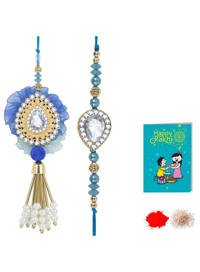 Kaameri Bazaar Unisex Adult Bhaiya Bhabhi Rakhis Set With Roli Chawal Pack And Greeting Card - Rakhi For Brother And Bhabhi - Lumba Rakhi For Bhabhi, Lumba Rakhi - Image 1