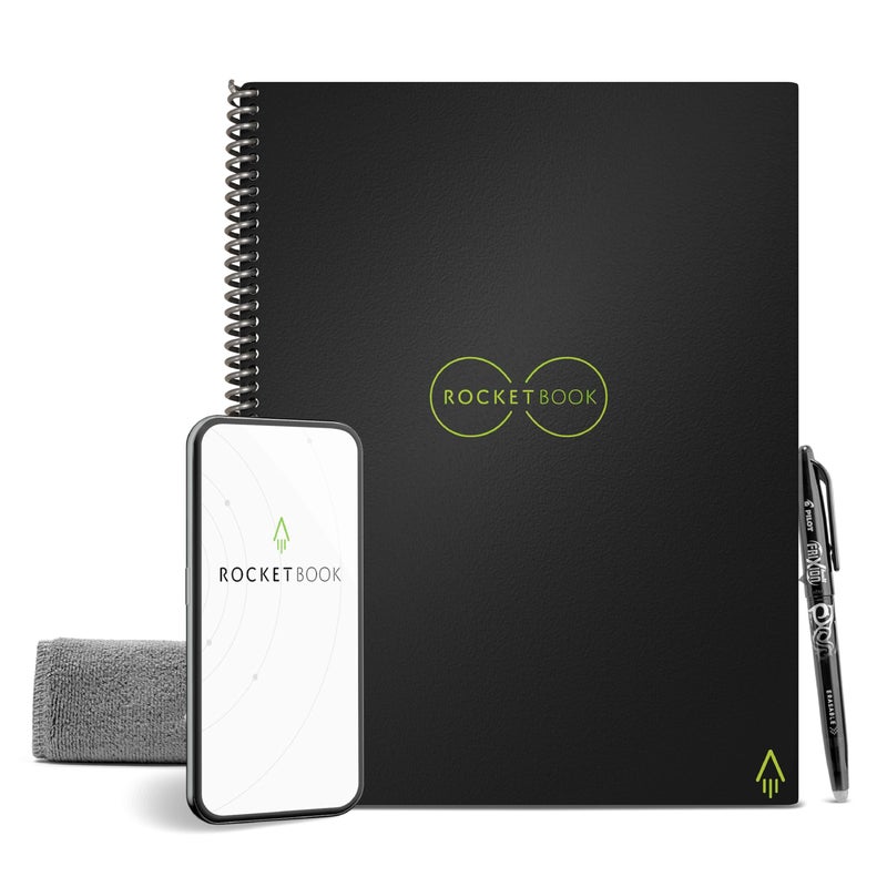 Rocketbook Core Reusable Spiral Notebook, Letter Size 8.5x11, Black - Dotted Pages, App-Connected, Erasable, Durable Cover, Ideal for School, Work, and Creative Projects - Image 1