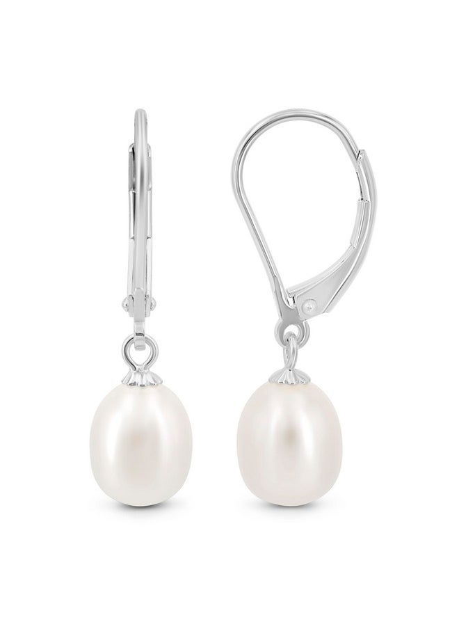 Kezef - Freshwater Cultured Pearl Drop Earrings, 14K White Gold Plated Sterling Silver, 7-8Mm Dangle Earrings For Women, Leverback, Hypoallergenic Pearl Earrings For Women, White Pearl Earrings - Image 1