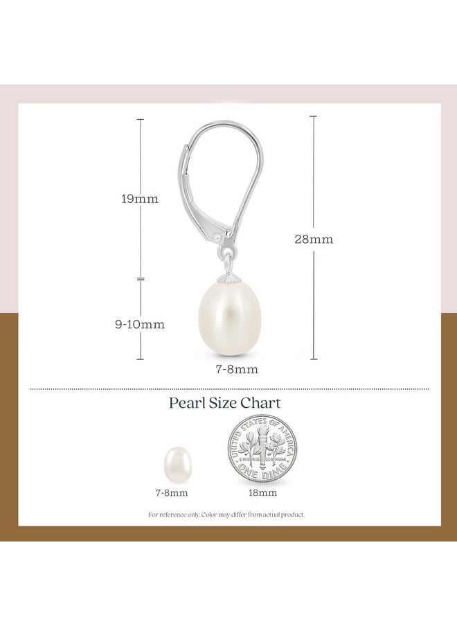 Kezef - Freshwater Cultured Pearl Drop Earrings, 14K White Gold Plated Sterling Silver, 7-8Mm Dangle Earrings For Women, Leverback, Hypoallergenic Pearl Earrings For Women, White Pearl Earrings - Image 1