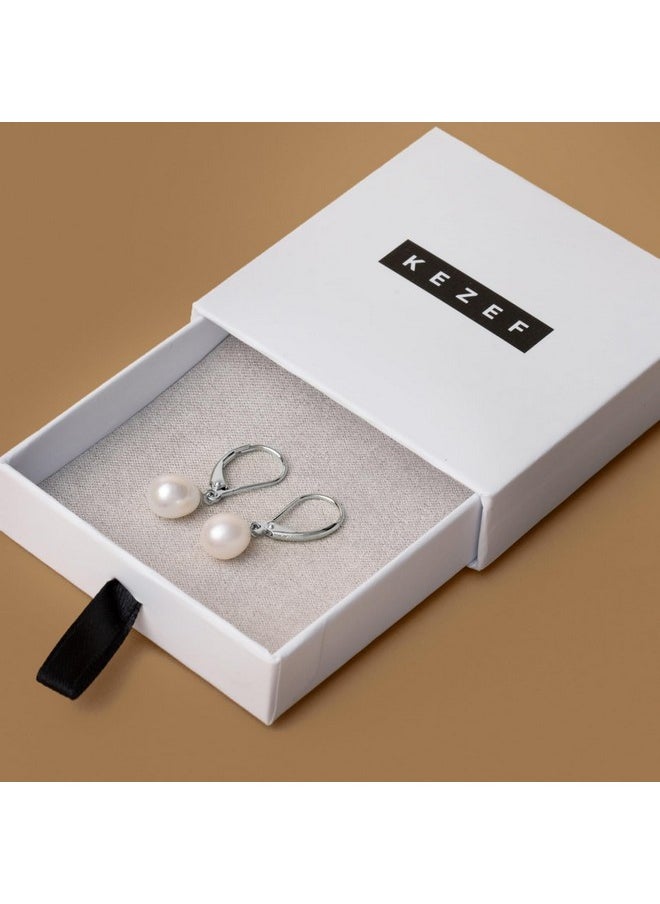 Kezef - Freshwater Cultured Pearl Drop Earrings, 14K White Gold Plated Sterling Silver, 7-8Mm Dangle Earrings For Women, Leverback, Hypoallergenic Pearl Earrings For Women, White Pearl Earrings - Image 1