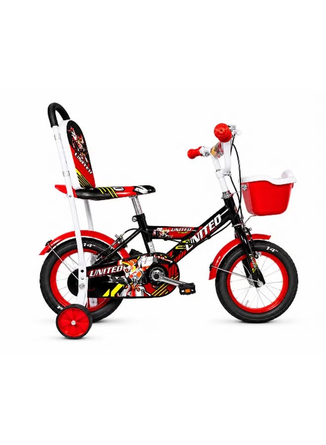 Raed Azzeem 14-Inch Kids Bicycle with Training Wheels and Basket, Kids Bicycle with Training Wheels and Front Basket, for learning to ride, leisure cycling and outdoor family activities - Black/Red - Image 1