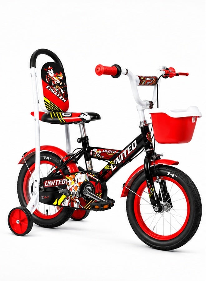 Raed Azzeem 14-Inch Kids Bicycle with Training Wheels and Basket, Kids Bicycle with Training Wheels and Front Basket, for learning to ride, leisure cycling and outdoor family activities - Black/Red - Image 2