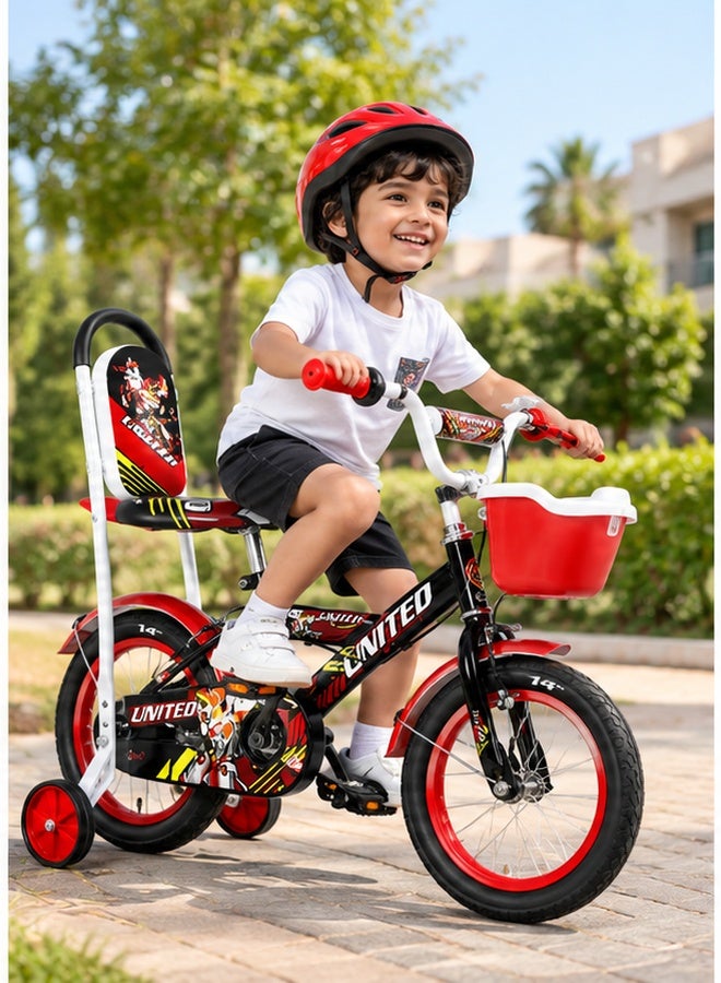 Raed Azzeem 14-Inch Kids Bicycle with Training Wheels and Basket, Kids Bicycle with Training Wheels and Front Basket, for learning to ride, leisure cycling and outdoor family activities - Black/Red - Image 3