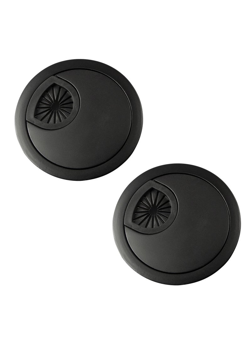 حمالة المكتب لمنظم الأسلاك، الكمبيوتر الكمبيوتر كمبيوتر كمبيوتر حمالة بلاستيكية لمكتب الكمبيوتر، منظم فتحة الكبل المعدني، حزمتان (53 ملم، أسود) - Image 1