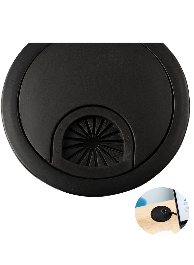 حمالة المكتب لمنظم الأسلاك، الكمبيوتر الكمبيوتر كمبيوتر كمبيوتر حمالة بلاستيكية لمكتب الكمبيوتر، منظم فتحة الكبل المعدني، حزمتان (53 ملم، أسود) - Image 5