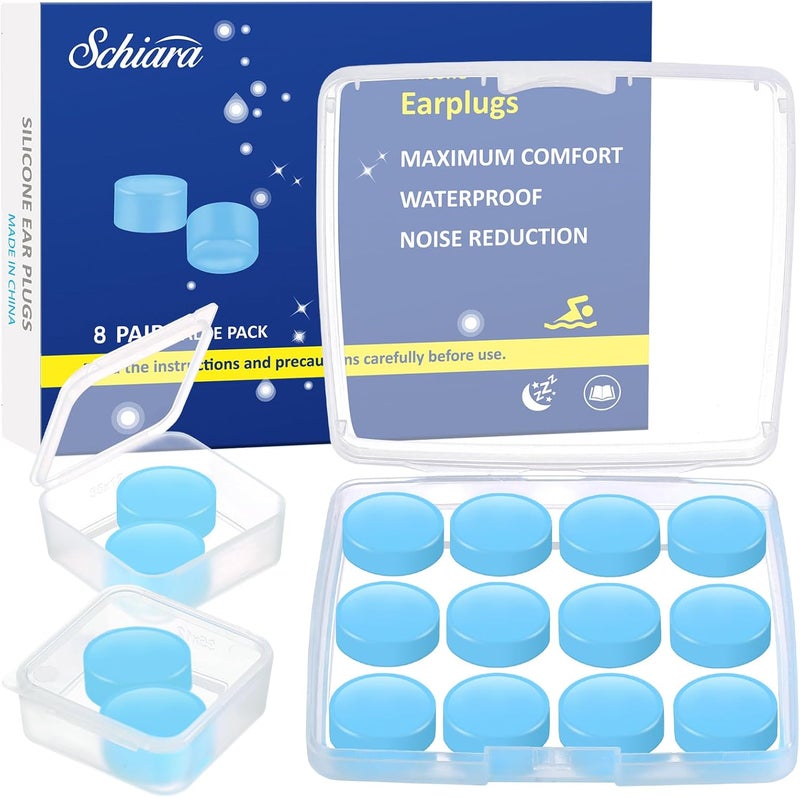 Ear Plugs for Sleeping, 8 Pair(16 Pieces) Moldable Noise Cancelling Silicone Earplugs for Swimming, Snoring, Sleep and Studying