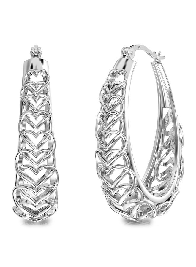LeCalla 925 Sterling Silver Heart Hoop Earrings for Women | Medium Outline Filigree Heart Hoop Earring | Love Heart Linked Hoop Earring 31MM - Image 1