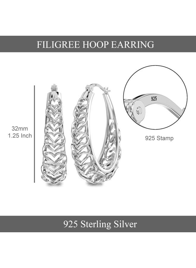 LeCalla 925 Sterling Silver Heart Hoop Earrings for Women | Medium Outline Filigree Heart Hoop Earring | Love Heart Linked Hoop Earring 31MM - Image 4