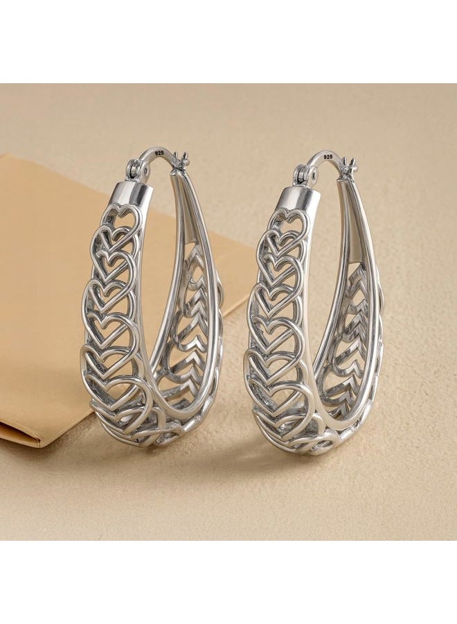 LeCalla 925 Sterling Silver Heart Hoop Earrings for Women | Medium Outline Filigree Heart Hoop Earring | Love Heart Linked Hoop Earring 31MM - Image 5