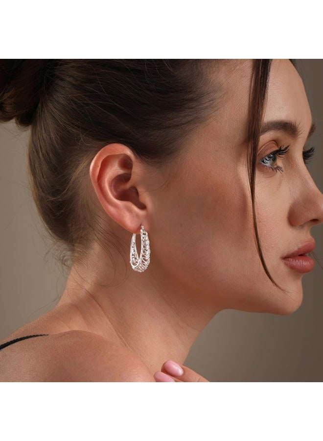 LeCalla 925 Sterling Silver Heart Hoop Earrings for Women | Medium Outline Filigree Heart Hoop Earring | Love Heart Linked Hoop Earring 31MM - Image 2