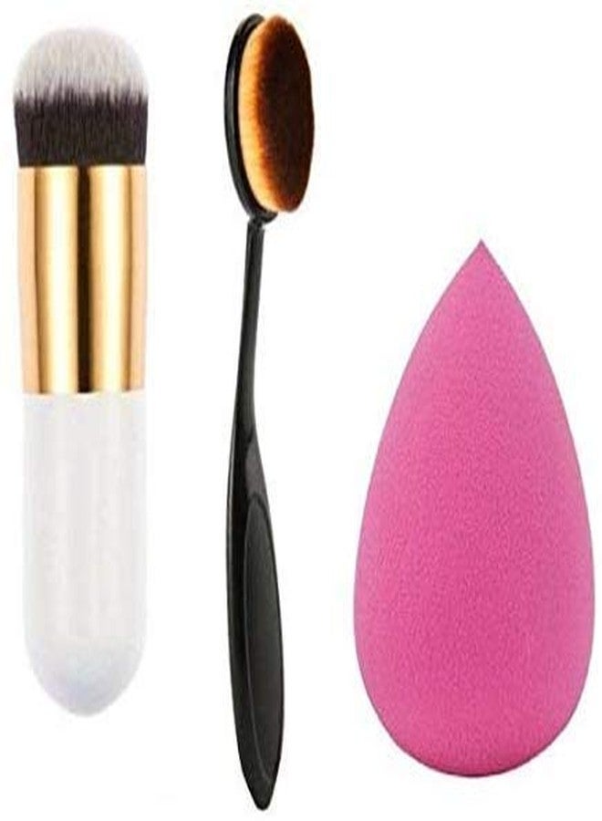 Tuch-much Tuch - Much Professional Makeup Oval Brush and Sponge Puff | Makeup Sponges with Brush for Liquid, Cream Application (Pack of 3) - Image 1