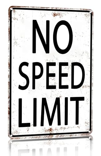 Crazysign Boys Gifts Retro Tin Sign No Speed Limit Sign for Boys Room Man Cave Garage Bedroom Vintage Style Wall Art Decor 8 x 12 Inch (3096) - Image 1
