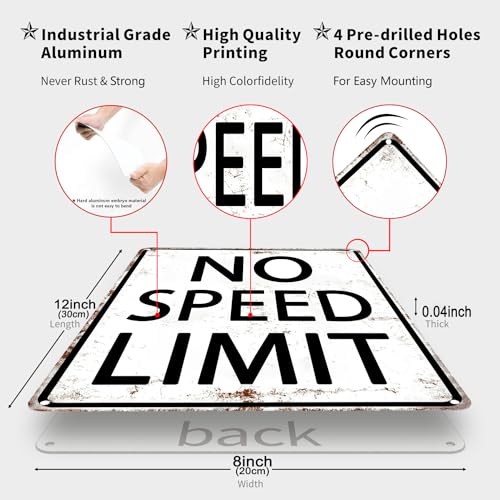 Crazysign Boys Gifts Retro Tin Sign No Speed Limit Sign for Boys Room Man Cave Garage Bedroom Vintage Style Wall Art Decor 8 x 12 Inch (3096) - Image 2