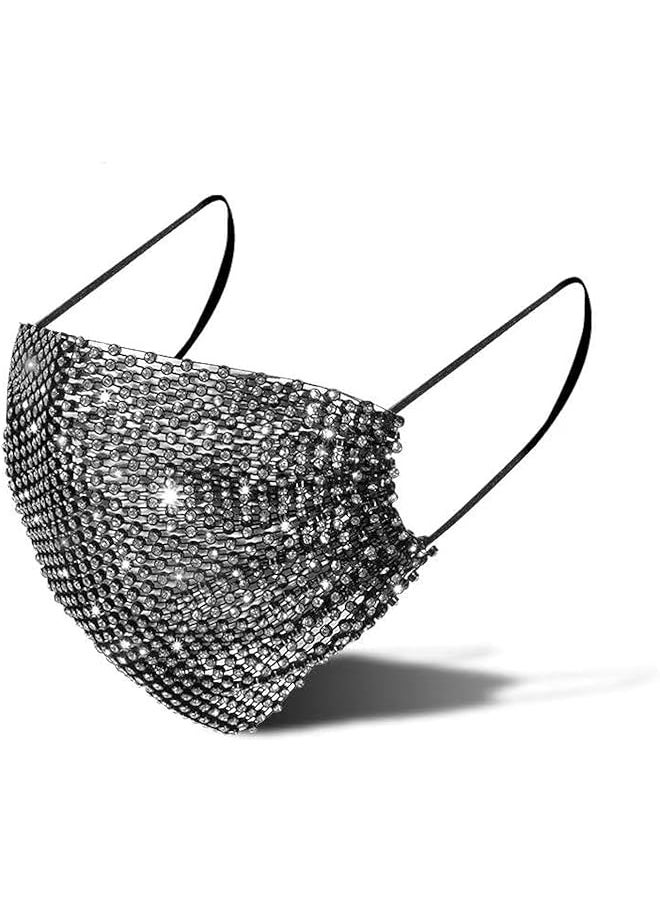 The Bros Bling Chain Mask Sparkly Rhinestone Crystal Masquatad Party Nightclub Halloween Mesh Face Mask for Women 