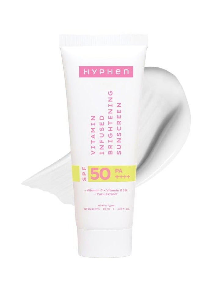 HYPHEN Vitamin Infused Brightening Sunscreen With SPF 50 PA++++ | 12hrs UVA-UVB & Blue Light Protection |Brightens Skin, Gives Matte Finish & No White Cast | Lightweight | For All Skin Types - 50ml - Image 1