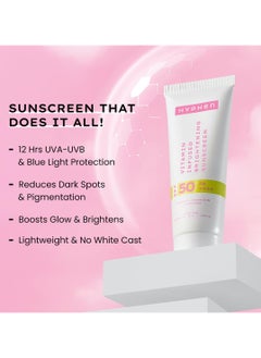 HYPHEN Vitamin Infused Brightening Sunscreen With SPF 50 PA++++ | 12hrs UVA-UVB & Blue Light Protection |Brightens Skin, Gives Matte Finish & No White Cast | Lightweight | For All Skin Types - 50ml  - Image 3