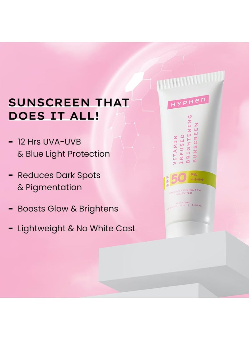 HYPHEN Vitamin Infused Brightening Sunscreen With SPF 50 PA++++ | 12hrs UVA-UVB & Blue Light Protection |Brightens Skin, Gives Matte Finish & No White Cast | Lightweight | For All Skin Types - 50ml - Image 3