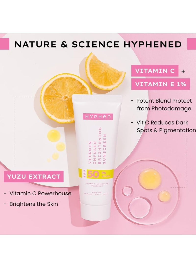 HYPHEN Vitamin Infused Brightening Sunscreen With SPF 50 PA++++ | 12hrs UVA-UVB & Blue Light Protection |Brightens Skin, Gives Matte Finish & No White Cast | Lightweight | For All Skin Types - 50ml - Image 4