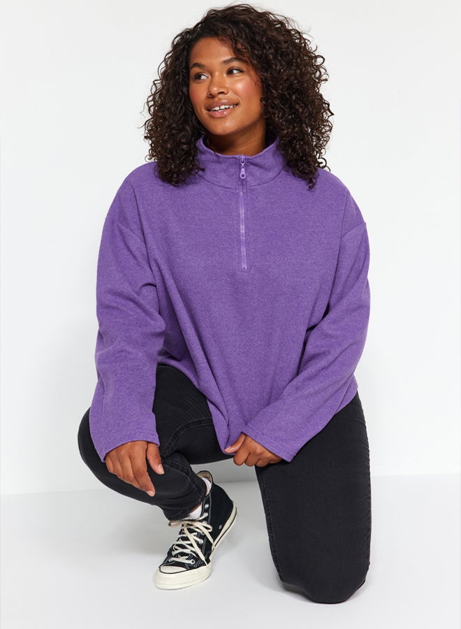 trendyol Purple Stand Collar Zippered Selanik Thin Knitted Sweatshirt - Image 1