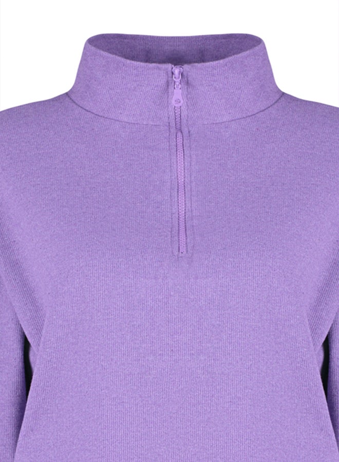 trendyol Purple Stand Collar Zippered Selanik Thin Knitted Sweatshirt - Image 5