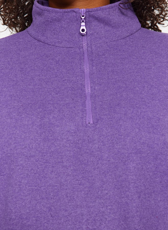 trendyol Purple Stand Collar Zippered Selanik Thin Knitted Sweatshirt - Image 4