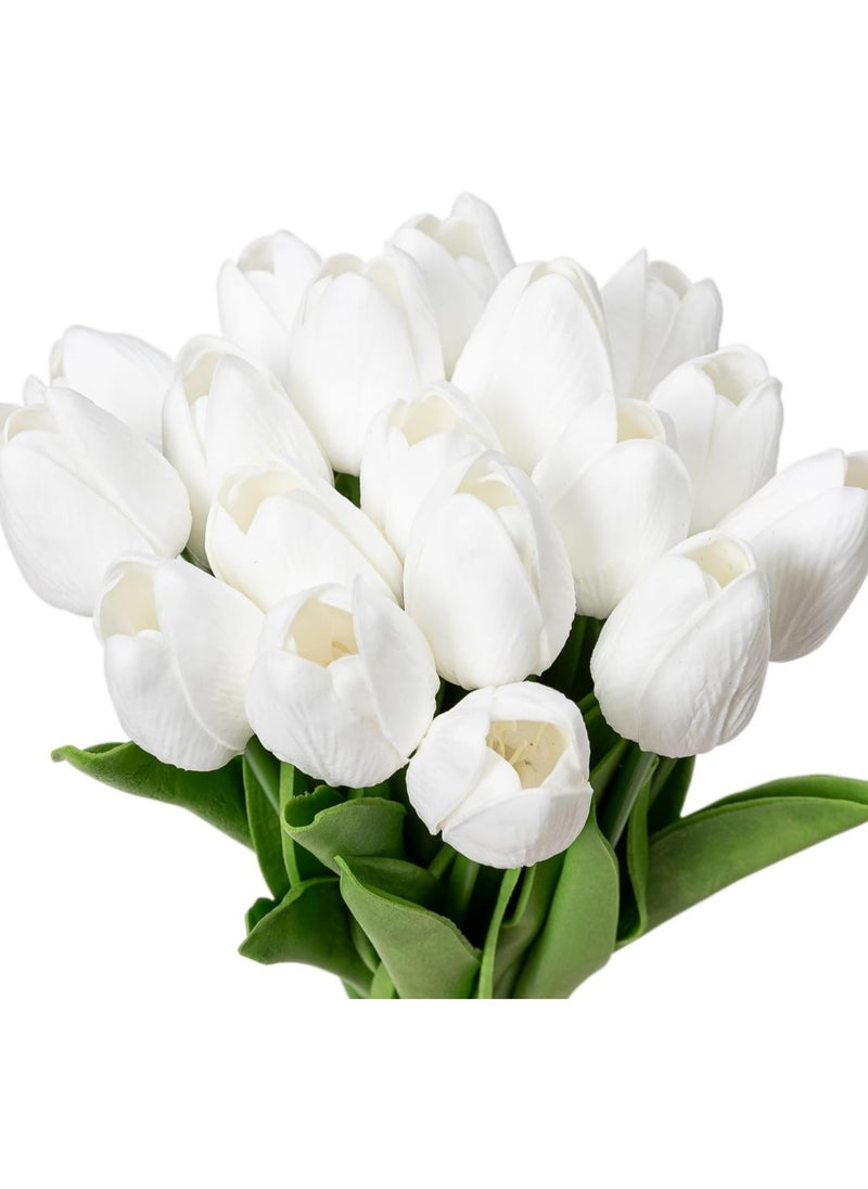 Oasisgalore - 20pcs Artificial White Tulip Flowers for Wedding Bouquets, Christmas Decor, and Centerpieces - Image 1