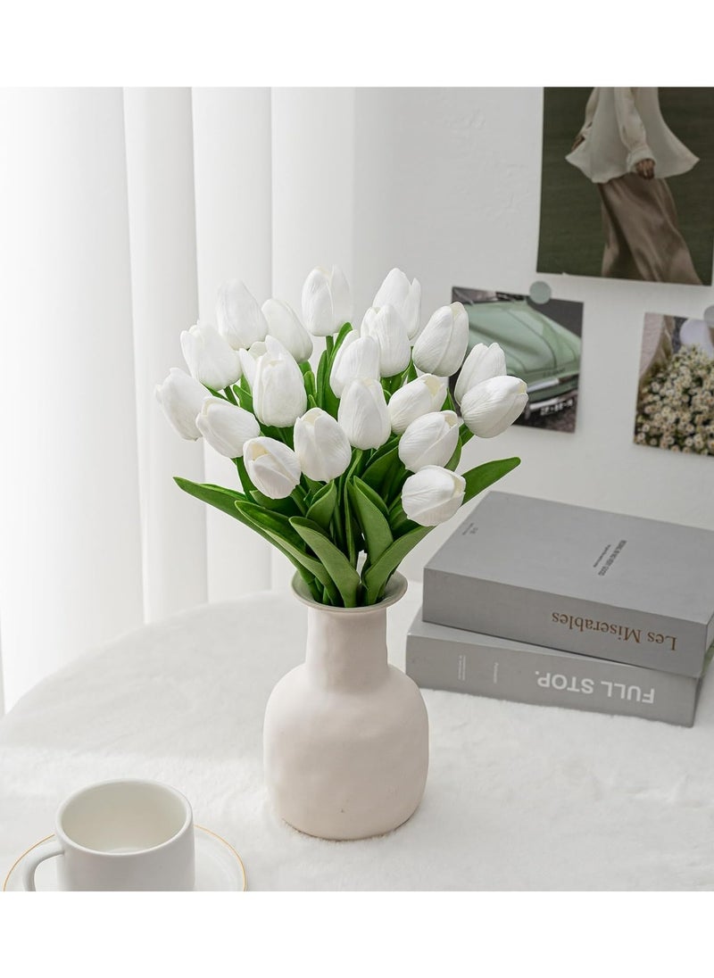 Oasisgalore - 20pcs Artificial White Tulip Flowers for Wedding Bouquets, Christmas Decor, and Centerpieces - Image 1