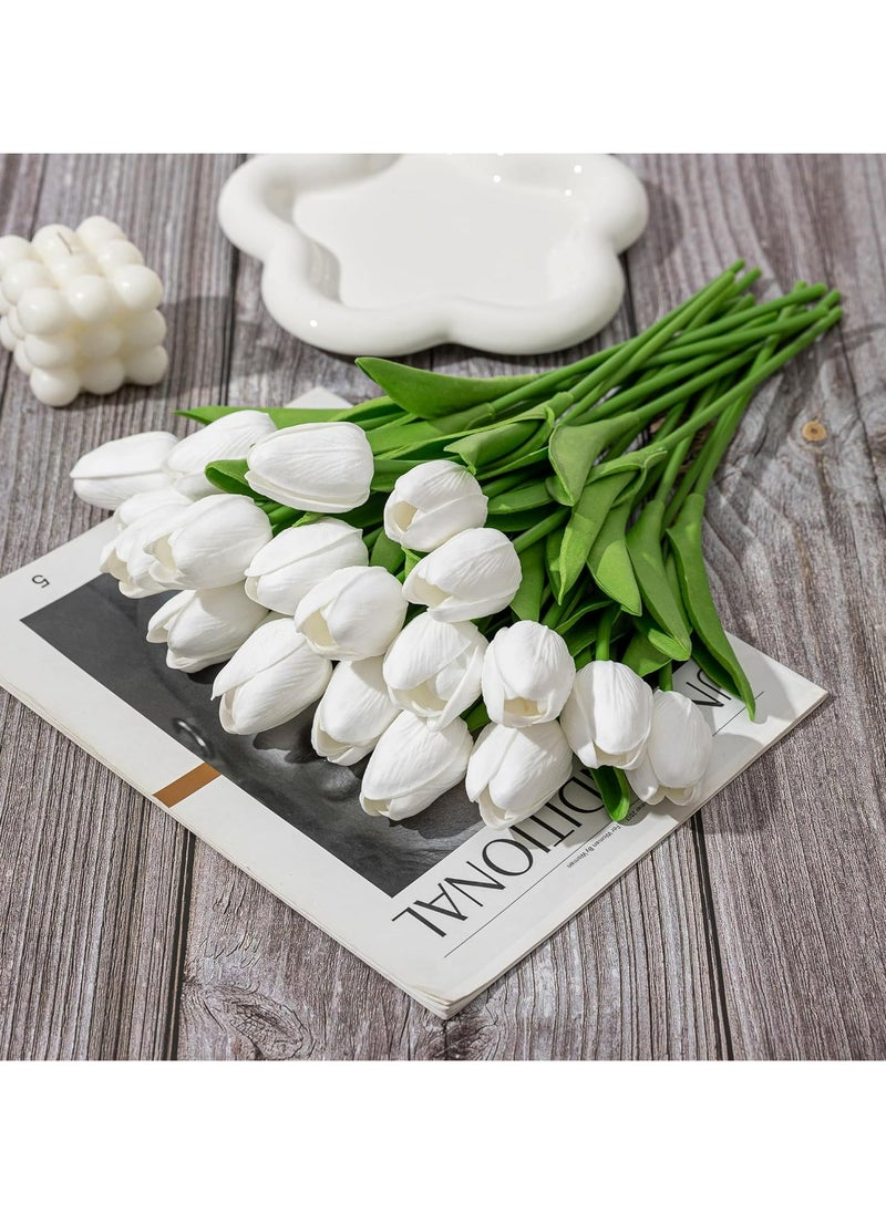 Oasisgalore - 20pcs Artificial White Tulip Flowers for Wedding Bouquets, Christmas Decor, and Centerpieces - Image 1