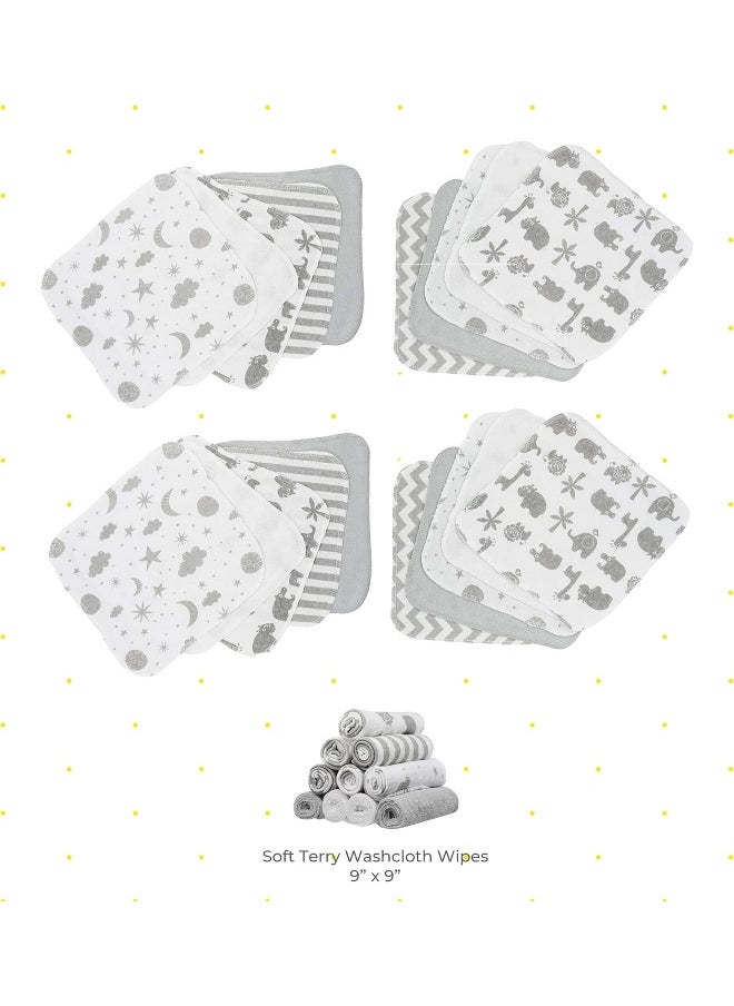 Spasilk Spasilk Washcloth Wipes Set for Newborn Boys and Girls, Soft Terry Washcloth Set, Pack of 20, Gray Celestial  - Image 3
