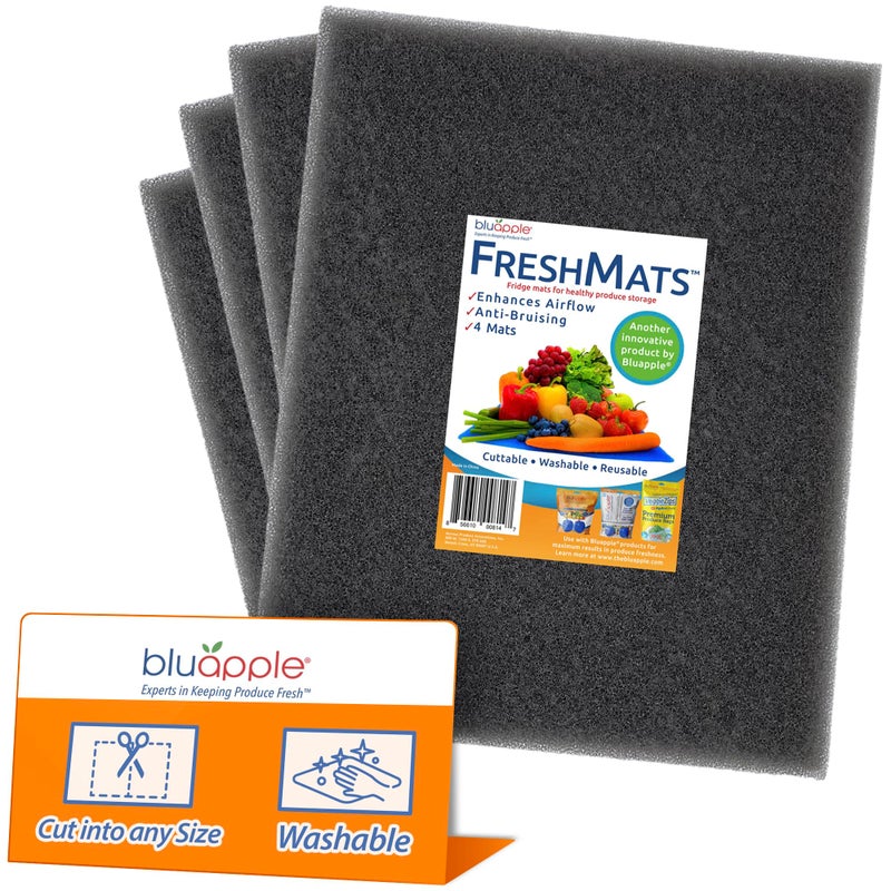 Bluapple FreshMats Refrigerator Bin Liner Fridge Drawer Mats Crisper Life Extender Liner Keeps Produce Fresh Longer AntiBruising Helps Air Circulation Washable Reusable 4Mats 12x15 Gray