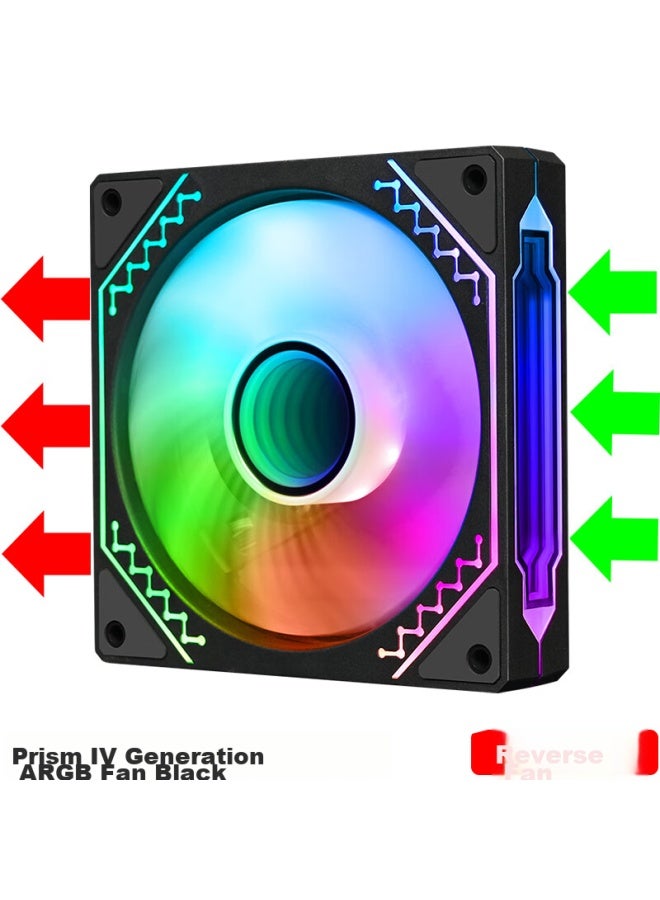Play Jia Wanjiajingjing Fourth Generation Argb Black Reverse Fan, Case Cooling 12cm Fan, Synchronized With Rgb Light, 5v 3-pin Argb Pwm Temperature-controlled Speed Adjustment - Image 1