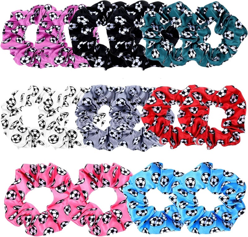 Grevosea 16 Pieces Soccer Scrunchies for Girls Soccer Hair Ties Elastic Sports Ball Bands Ponytail Holder Hair Accessories for Soccer Party Favors Players Coaches Team Gifts 8 Colors