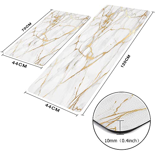 Mrcrypos Gold White Kitchen Rugs Cushioned Anti Fatigue 2 PCS Marble Kitchen Mats PVC Non Slip Waterproof Kitchen Mats for Floor Sink Laundry Office - Image 2