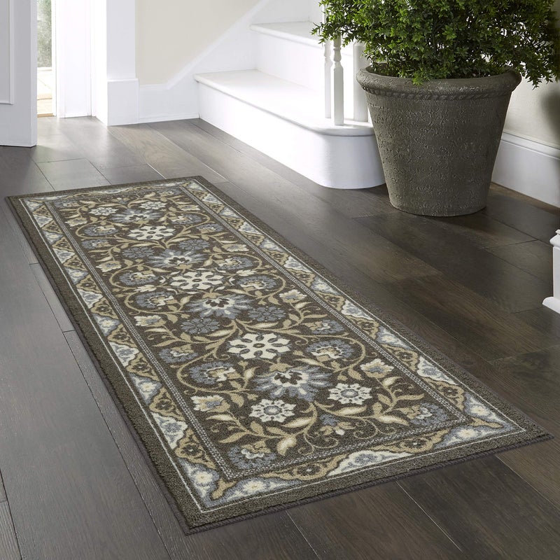Maples Rugs Florence Runner Rug Non Slip Washable Hallway Entry Carpet Made in USA 2 x 6 Light Brown