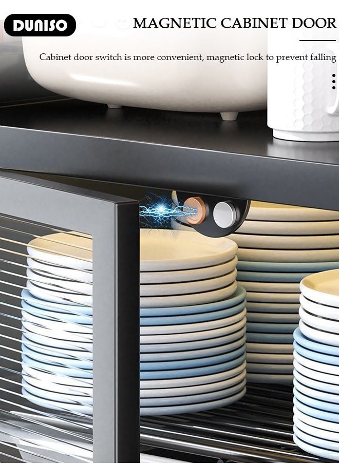 DUNISO - Kitchen Countertop with Dish Cabinet, Drainer Cabinet, Dual Door Design, Dustproof and Oil Resistant Multifunctional Kitchen Storage Cabinet for Tableware Storage in Kitchens and Restaurants - Image 1