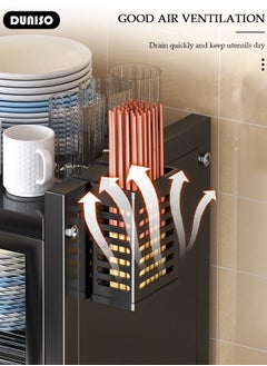 DUNISO Kitchen Countertop with Dish Cabinet, Drainer Cabinet, Dual Door Design, Dustproof and Oil Resistant Multifunctional Kitchen Storage Cabinet for Tableware Storage in Kitchens and Restaurants  - Image 3