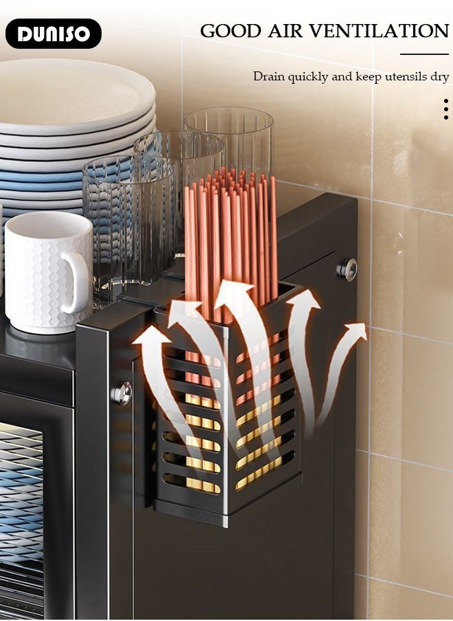 DUNISO - Kitchen Countertop with Dish Cabinet, Drainer Cabinet, Dual Door Design, Dustproof and Oil Resistant Multifunctional Kitchen Storage Cabinet for Tableware Storage in Kitchens and Restaurants - Image 1