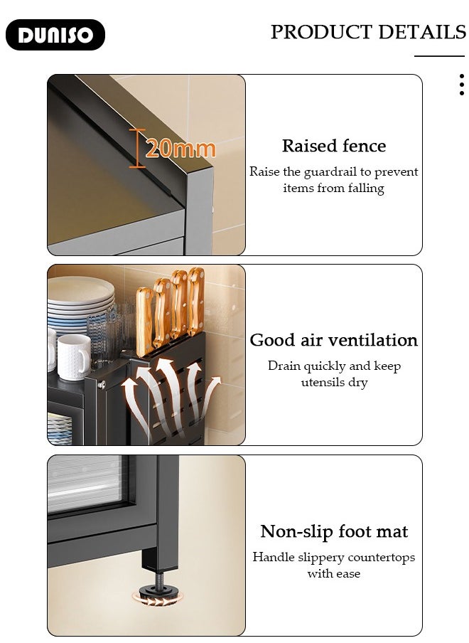 DUNISO - Kitchen Countertop with Dish Cabinet, Drainer Cabinet, Dual Door Design, Dustproof and Oil Resistant Multifunctional Kitchen Storage Cabinet for Tableware Storage in Kitchens and Restaurants - Image 1