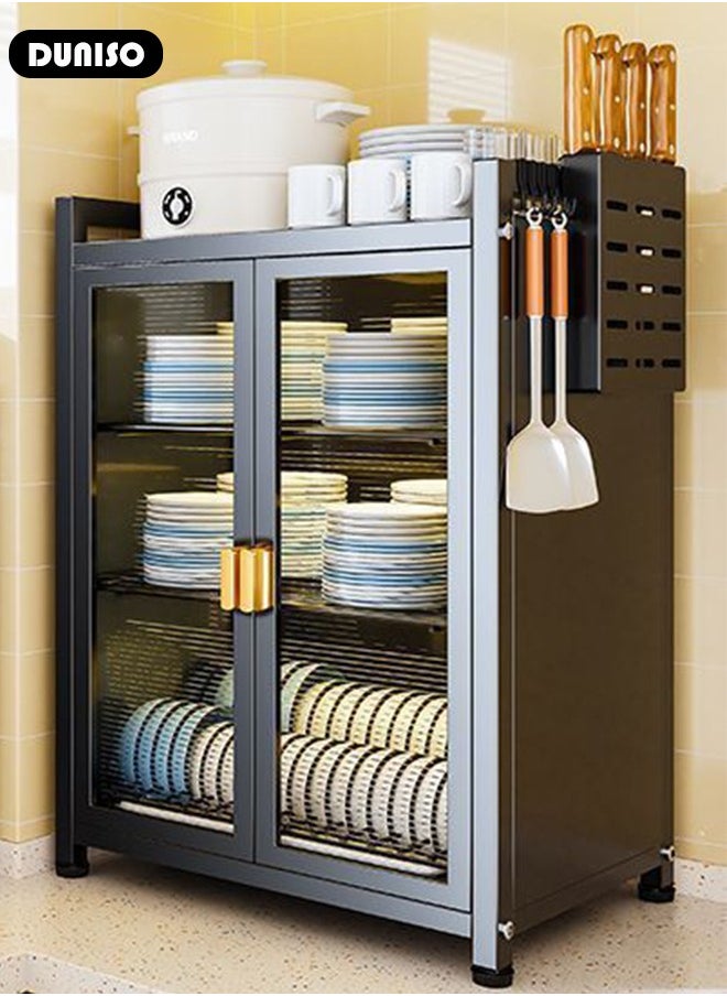 DUNISO - Kitchen Countertop with Dish Cabinet, Drainer Cabinet, Dual Door Design, Dustproof and Oil Resistant Multifunctional Kitchen Storage Cabinet for Tableware Storage in Kitchens and Restaurants - Image 1