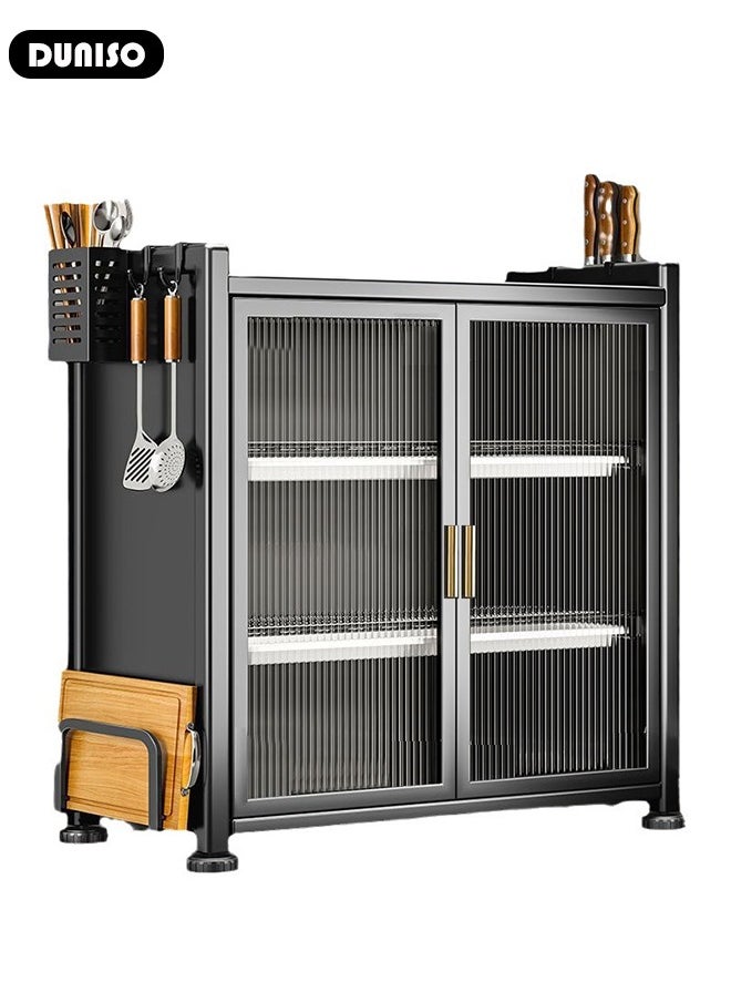 DUNISO - Kitchen Countertop with Dish Cabinet, Drainer Cabinet, Dual Door Design, Dustproof and Oil Resistant Multifunctional Kitchen Storage Cabinet for Tableware Storage in Kitchens and Restaurants - Image 1