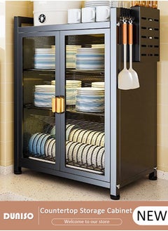 Kitchen Countertop with Dish Cabinet, Drainer Cabinet, Dual Door Design, Dustproof and Oil Resistant Multifunctional Kitchen Storage Cabinet for Tableware Storage in Kitchens and Restaurants