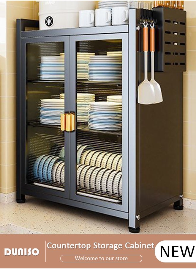 DUNISO - Kitchen Countertop with Dish Cabinet, Drainer Cabinet, Dual Door Design, Dustproof and Oil Resistant Multifunctional Kitchen Storage Cabinet for Tableware Storage in Kitchens and Restaurants - Image 1
