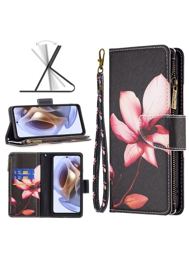 HuHa For Motorola Moto G31 / G41 Colored Drawing Pattern Zipper Leather Phone Case(Lotus)  - Image 1