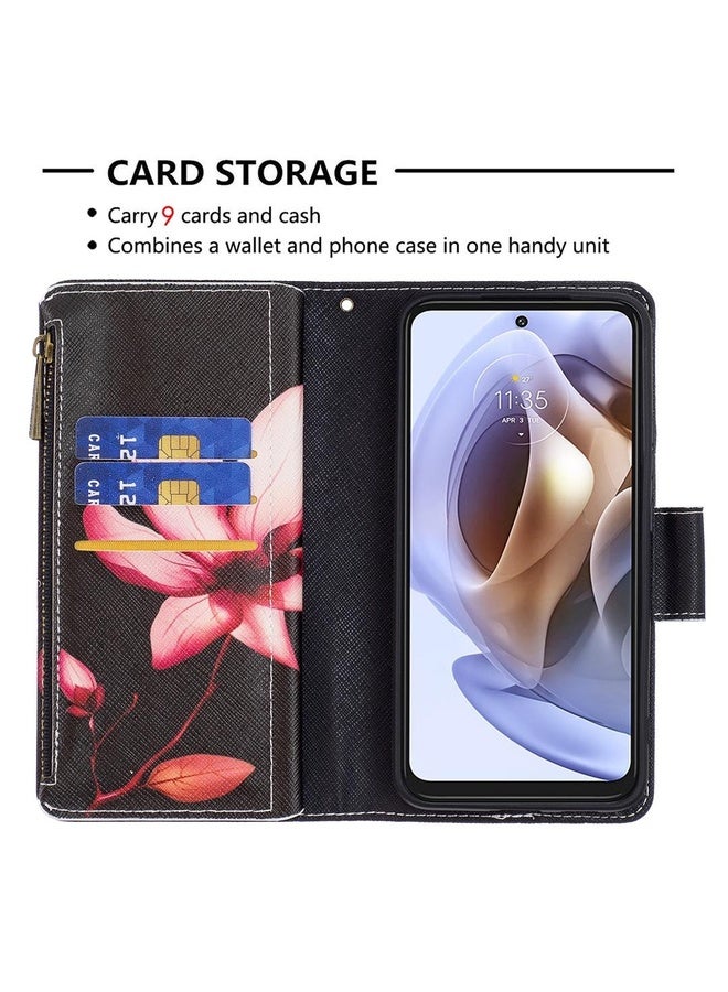 HuHa For Motorola Moto G31 / G41 Colored Drawing Pattern Zipper Leather Phone Case(Lotus)  - Image 5