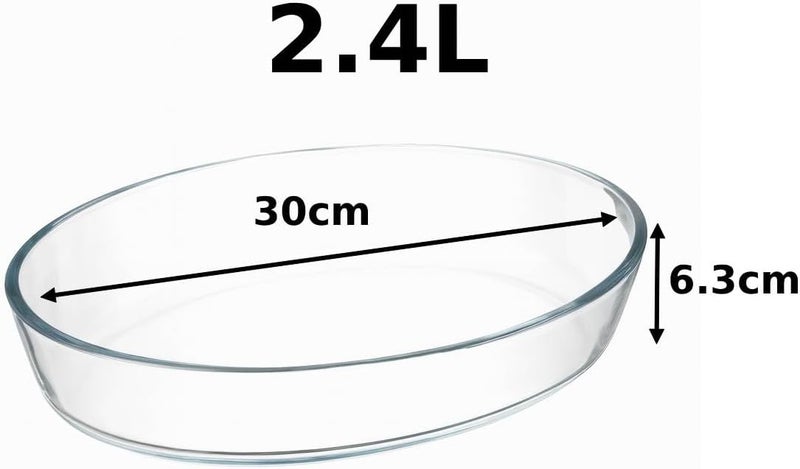 Oval Shape Heat Resistant Glass Oven Trays with White Plastic Lid | Oven, Microwave, Dishwasher Safe | Multipurpose Trays for Cooking and Serving (Transparent, 2.4L) - Image 3