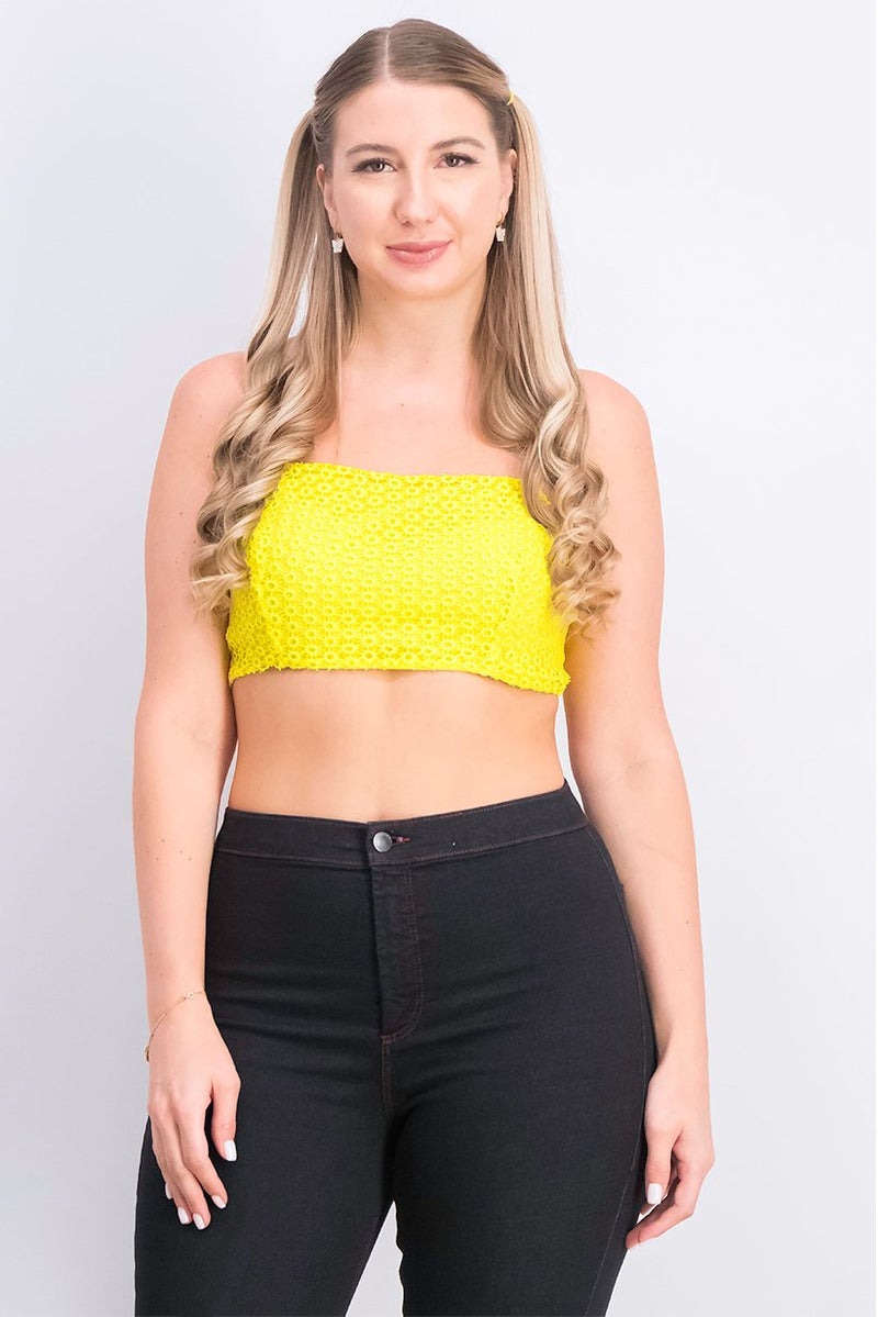 TOPSHOP Women Straight Across Sleeveless Crop Top, Yellow - Image 1