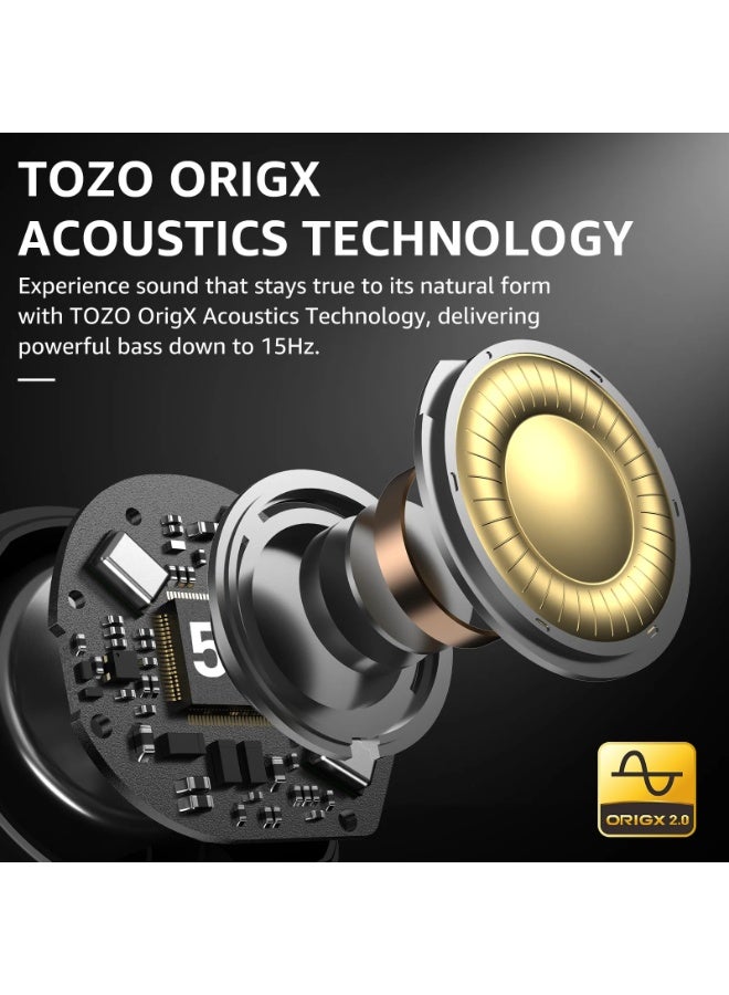 TOZO سماعات أيروساوند الهجينة اللاسلكية الحقيقية مع إلغاء الضوضاء -45 ديسيبل، وقت تشغيل 55 ساعة، 6 ميكروفونات للمكالمات الواضحة، شحن لاسلكي ودعم تطبيق TOZO - Image 5