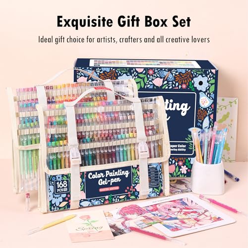 Xipan Acrylic Gel Pens for Coloring, 168 Pack Colored Gel Pens for Black Paper & White Paper, 0.6mm Fine Point Colorful Pens for Adult Drawing, Journaling, Note Taking, Doodling, Art Supplies - Image 2